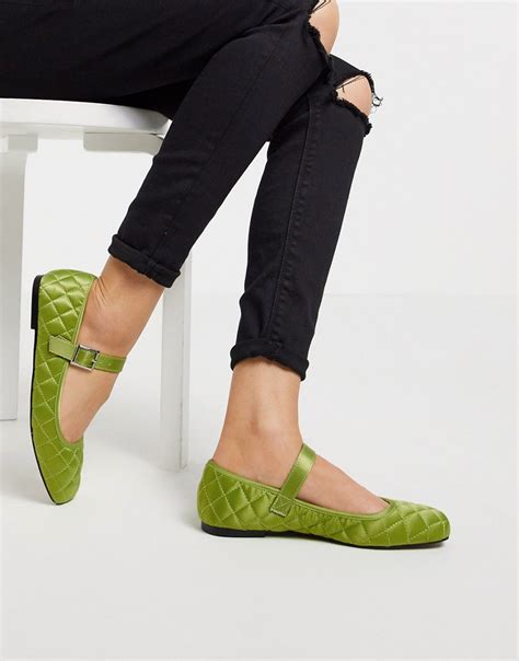 Asos Design Learn Quilted Mary Jane Ballet Flats In Green Fashion Gone Rogue