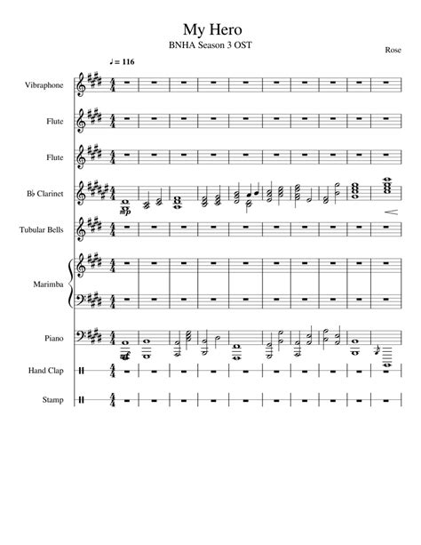 My Hero Sheet Music For Piano Flute Clarinet In B Flat Marimba