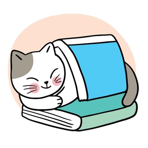 Premium Vector Cartoon Cute Cat Sleeping In The Books Vector