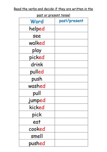 Past And Present Tense Teaching Resources