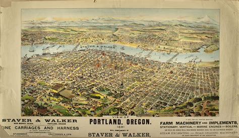 Vintage Map Of Portland Or Sponsored By Staver And Walker Carriage