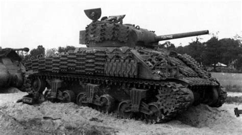 A M4 Sherman With A Maddening Amount Of Tracks As Improvised Armor