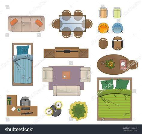 Floor Plan Furniture Set Vector Illustration 311053847 Shutterstock