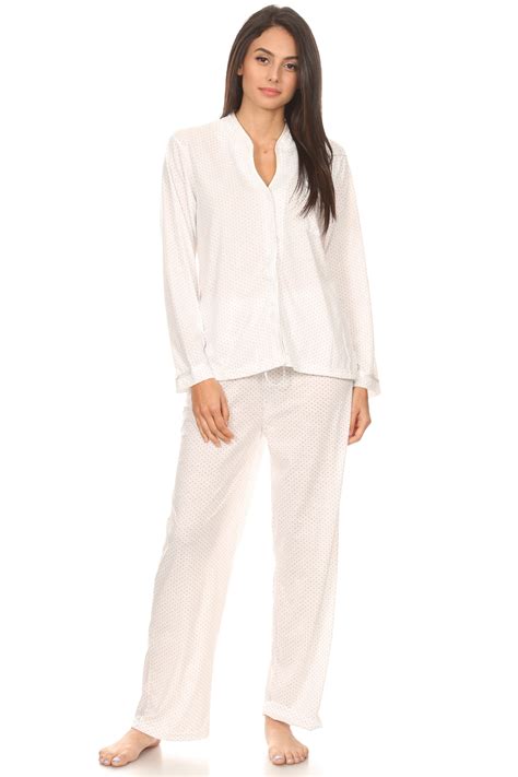 Premiere Fashion 12120 Womens Sleepwear Pajamas Woman Long Sleeve Button Down Set White 3x