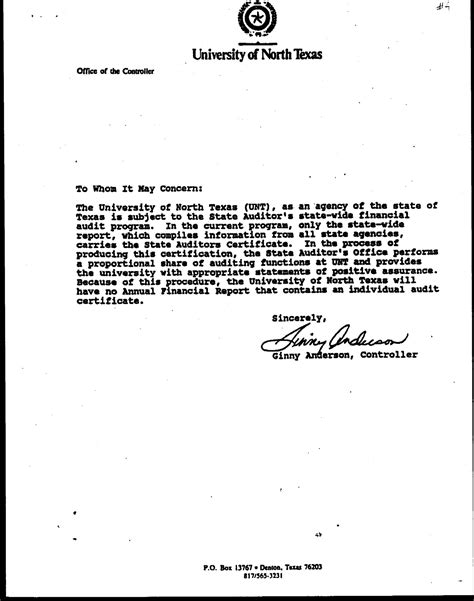 Learning how to write business letters is a skill. [Letter from Ginny Anderson to 'Whom it May Concern ...