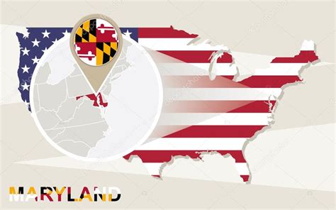 Mapa De Eeuu Con El Estado De Maryland Magnificado Mapa Y Bandera De