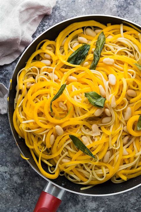 Butternut Squash Noodles With Sage Brown Butter And White Beans An Easy Vegetarian Dinner