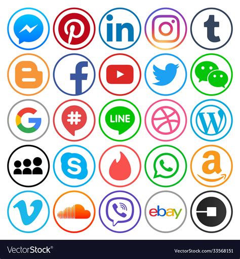Set Popular Circle Social Media Icons Royalty Free Vector