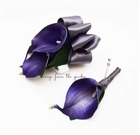 Real Touch Royal Purple Calla Lily Boutonniere Corsage Wedding Etsy