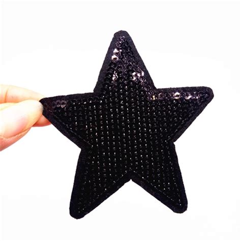 1pcs Black Star Sequins Patches For Clothing Iron On Patch Embroidered Appliques Diy Apparel