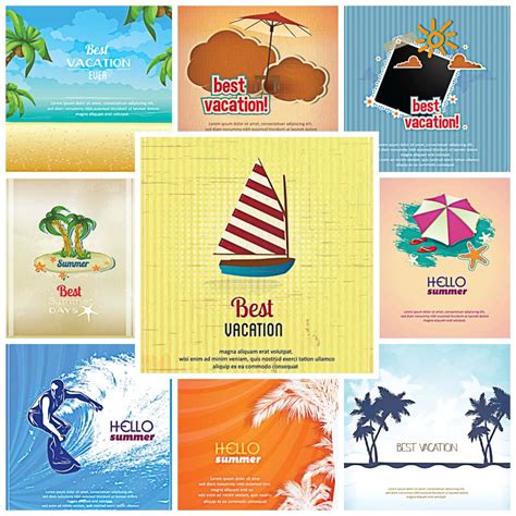 summer vacation cards vector set