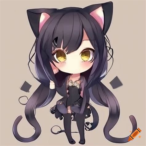 chibi anime cat girl with black hair