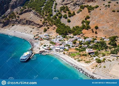 Agia Roumeli Crete Greece July Aerial View Of The Village Of Agia Roumeli At The