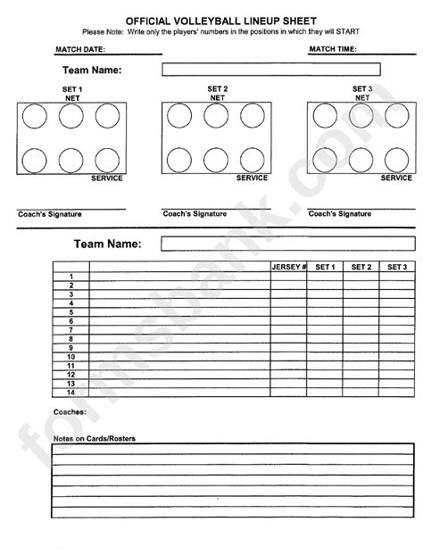 Official Volleyball Lineup Sheet Printable Pdf Download
