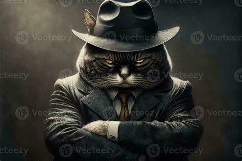 Mafia Boss Cat Portrait Illustration Generative Ai 23932678 Stock Photo
