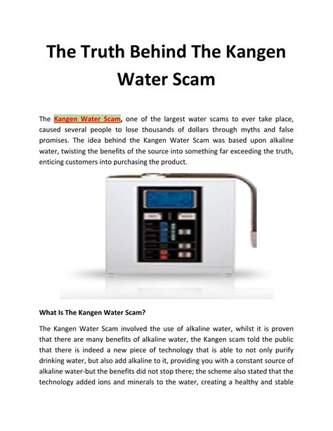 Beauty water ialah inovasi produk kecantikan dari mesin 'kangenwater®' utk perawatan kulit&rambut. The Truth Behind The Kangen Water Scam by eith - Issuu