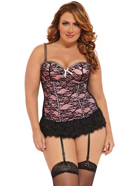 Plus Size Full Figure Sexy Underwire Lace Overlay Bustier Lingerie Ebay