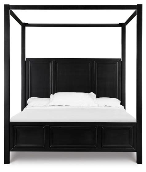 The solid wood bed frame is designed, built, and finished with a modern rustic beach feel in mind. Westbrook Wood Canopy Bed - Black - Canopy Beds at ...