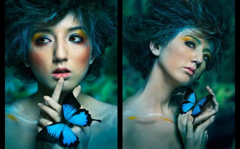 壁纸 面对 妇女 模型 幻想艺术 蝴蝶 蓝色 颜色 美丽 眼 电脑壁纸 特殊效果 2560x1600