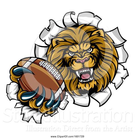 Vector Illustration Of Cartoon Tough Lion Sports Mascot Holding Out An