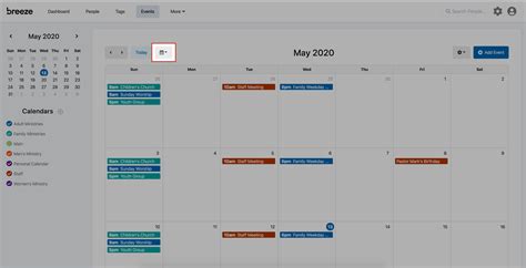 Events Calendar Breeze Church Management