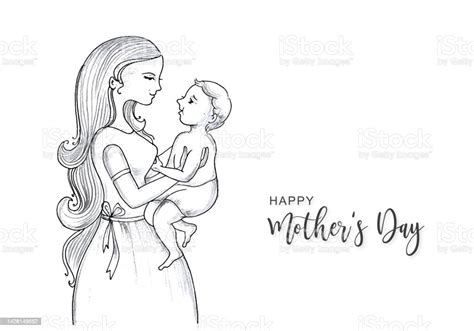 Gambar Tangan Sketsa Hari Ibu Untuk Desain Ibu Dan Anak Ilustrasi Stok