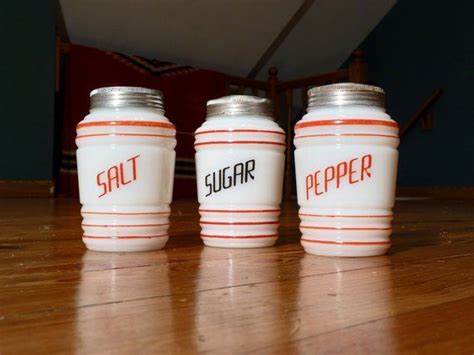 Vintage Hazel Atlas Milk Glass Beehive Salt Pepper Sugar Shaker Set