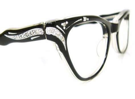 vintage womens 50s black horn rim cateye eyeglasses frame nos etsy black cat eyes vintage