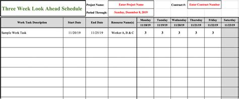 3 Week Look Ahead Schedule In Construction Free Excel Template