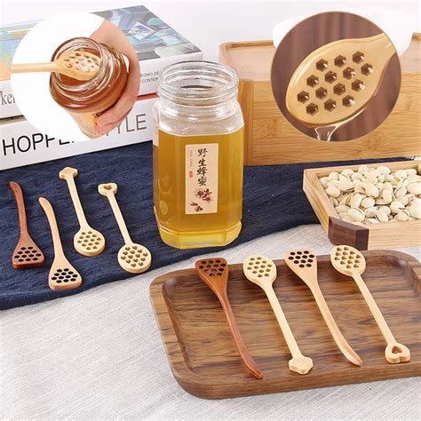 Wood Jam Honey Dipper Spoon Stick Honey Jar Mixing Stirrer Hollow