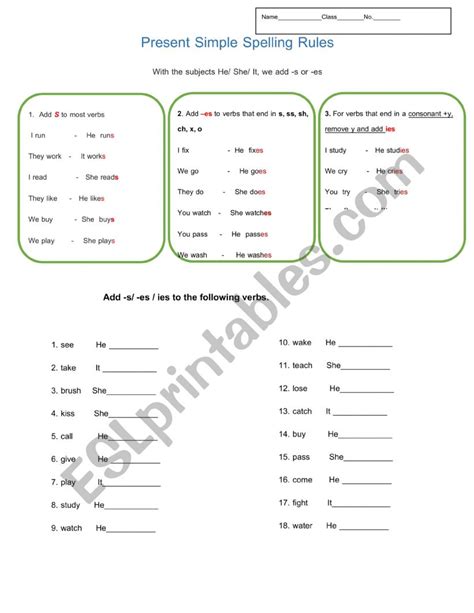 Present Simple Spelling Rules Esl Worksheet By Minta Pondtip