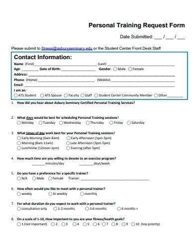 Free 10 Personal Training Form Samples In Pdf