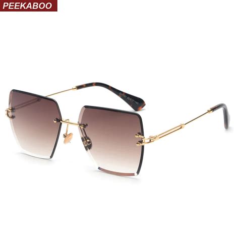 peekaboo rimless square sunglasses women 2018 metal high quality designer multicolor sun glasses