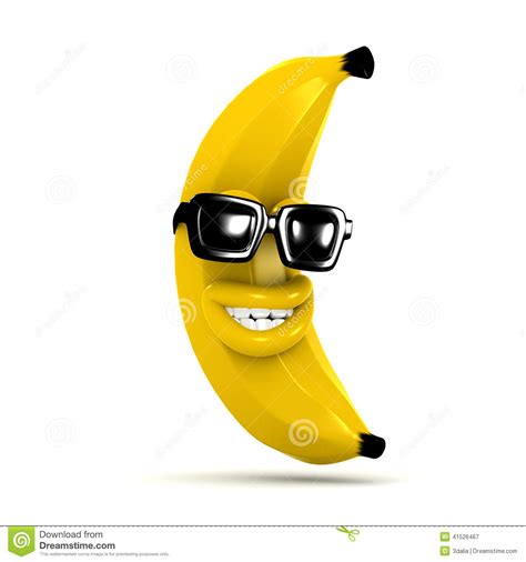 Cartoon smiling cute sun characters with sunglasses isolated on white background for travel, weather and leisure design. 3d Smiling Banana In Sunglasses Stock Illustration ...