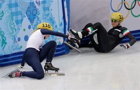 speedskating crash helps china s li jianrou win gold medal in 500m short track photos