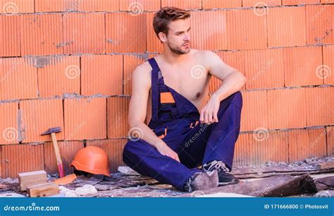 Building Construction Man Build Own House Attractive Worker Handsome
