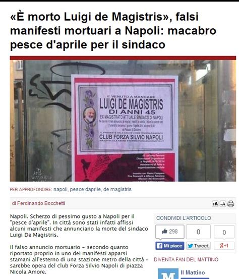 Luigi De Magistris è morto manifesto pesce d aprile a Napoli foto