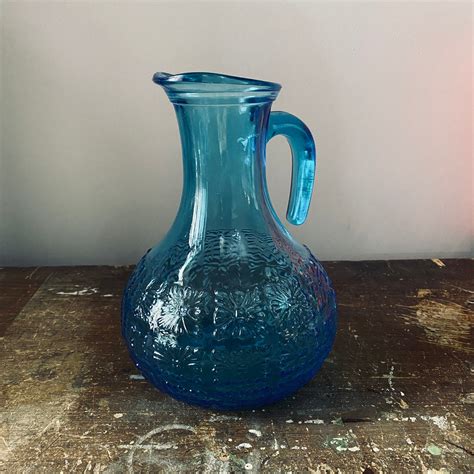 Vintage Blue Rossini Italian Empoli Art Glass Pitcher Empoli Etsy