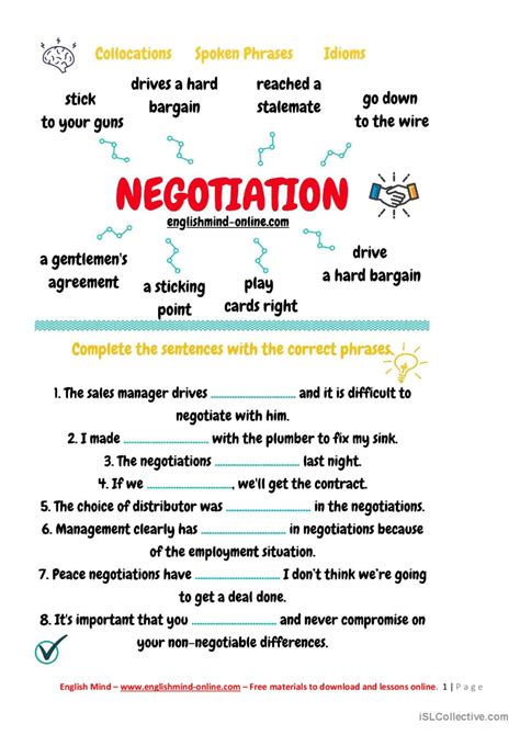 Negotiation Phrases And Idioms English Esl Worksheets Pdf And Doc