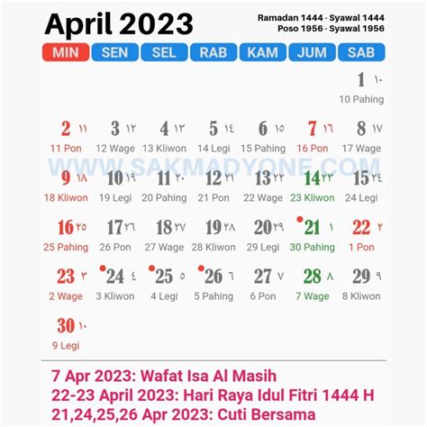 Kalender Jawa April 2023 Lengkap Dengan Weton