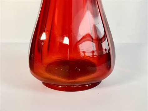 Vintage Fayette Tall Amberina Vase Red Yellow Stretched Swung Pulled Glass Mid Century Retro L