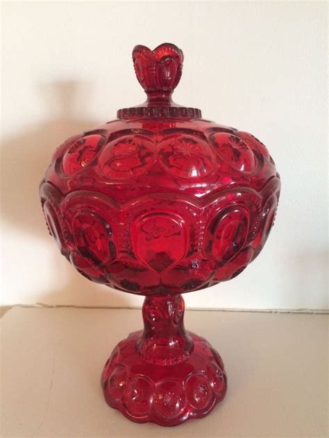 Ruby Red Le Smith Glass Moon And Stars Compote Lidded Candy Dish 12 Tall Ebay Red Glass
