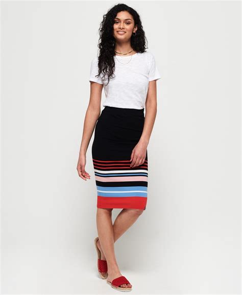 Womens Stripe Midi Skirt In Black Stripe Superdry