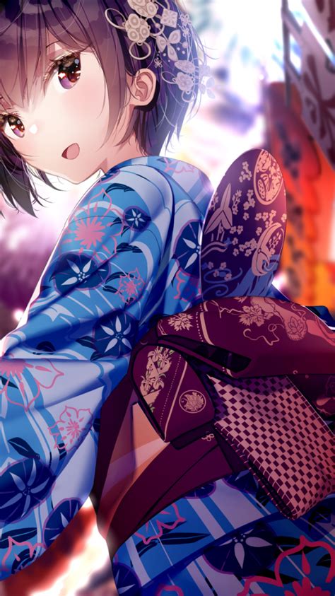 Download 750x1334 Anime Girl Kimono Festival Smiling