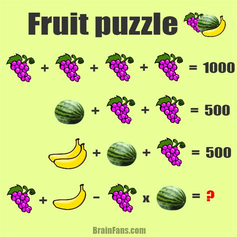 Hands really hard math riddle brain teaser with answer. Brain teaser - Number And Math Puzzle - fruit puzzle ...