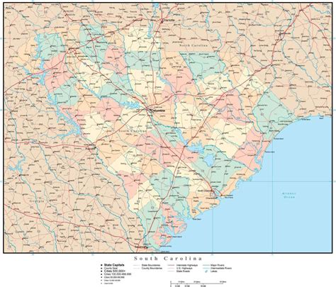 South Carolina Adobe Illustrator Map With Counties Cities