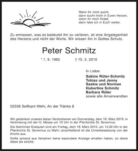 Traueranzeigen Von Peter Schmitz Aachen Gedenkt