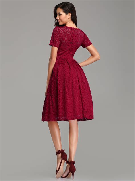Ever Pretty Us Cocktail Dress Burgundy Lace Knee Length Formal Party