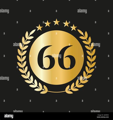 66 Years Anniversary Celebration Icon Vector Logo Design Template With Golden Concept Stock