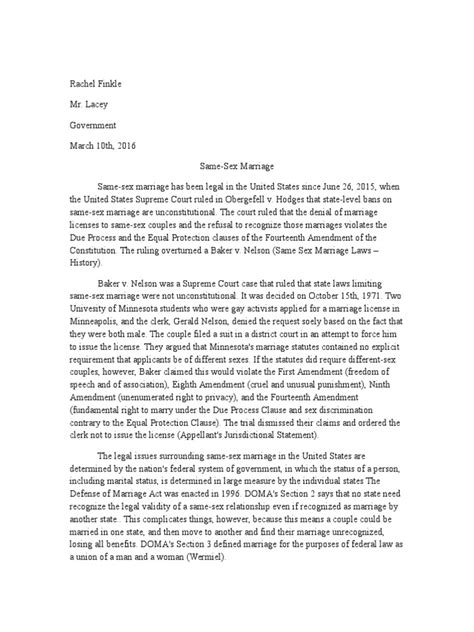 Same Sex Marriage Essay Pdf Defense Of Marriage Act Obergefell V